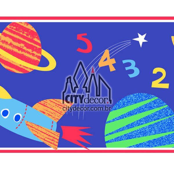 Faixa decorativa infantil foguetes e planetas Faixa decorativa infantil foguetes e planetas