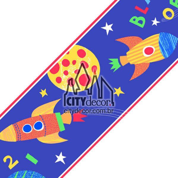 Faixa decorativa de parede infantil foguetes e planetas Faixa decorativa de parede infantil foguetes e planetas