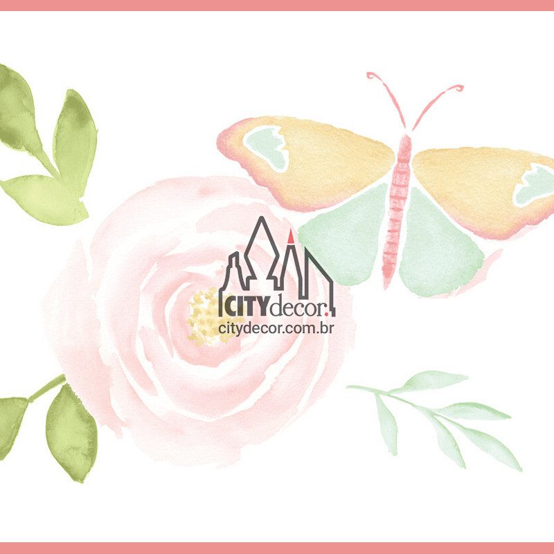 Faixa de parede rosas e borboletas Faixa de parede rosas e borboletas