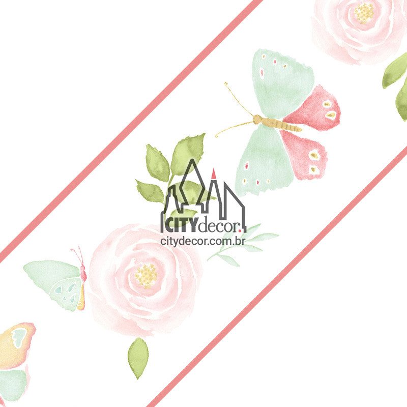 Faixa decorativa floral rosas e borboletas Faixa decorativa floral rosas e borboletas