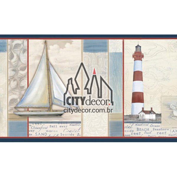 Faixa decorativa de parede veleiros e farol Faixa decorativa de parede veleiros e farol