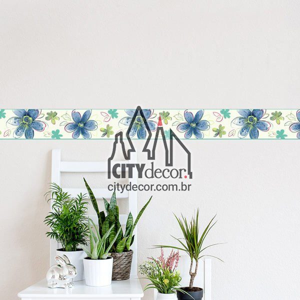 Faixa de parede floral boho - azul Faixa de parede floral boho - azul