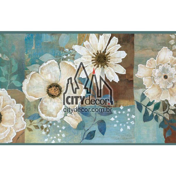 Faixa de parede floral gardênias - azul