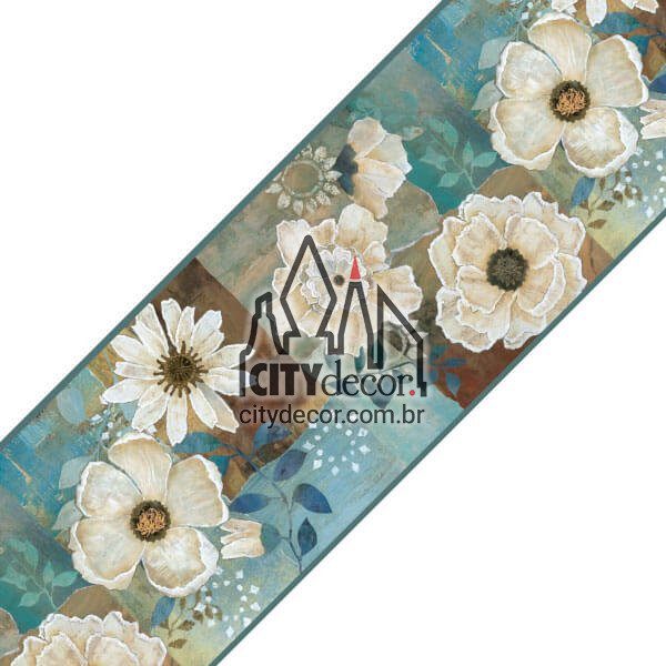 Faixa decorativa floral gardênias - azul Faixa decorativa floral gardênias - azul