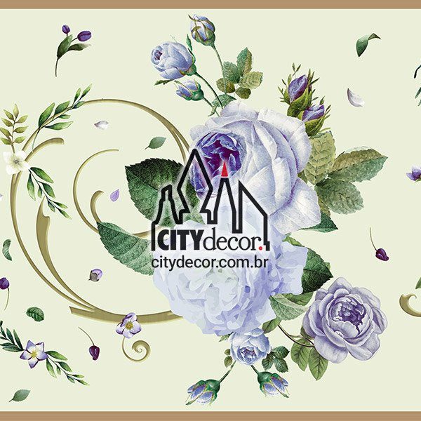 Faixa de parede floral rosas azuis Faixa de parede floral rosas azuis