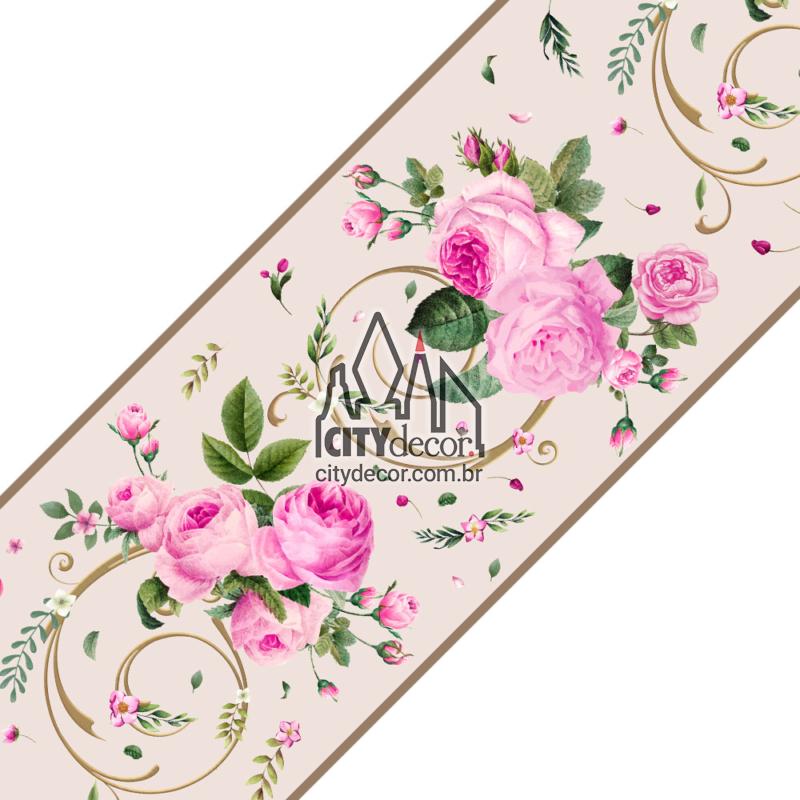 Faixa de parede adesiva buquê de rosas bege com arabescos Faixa de parede adesiva buquê de rosas bege com arabescos