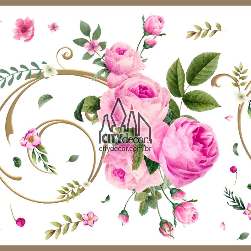 Faixa de parede para sala rosas com arabescos Faixa de parede para sala rosas com arabescos