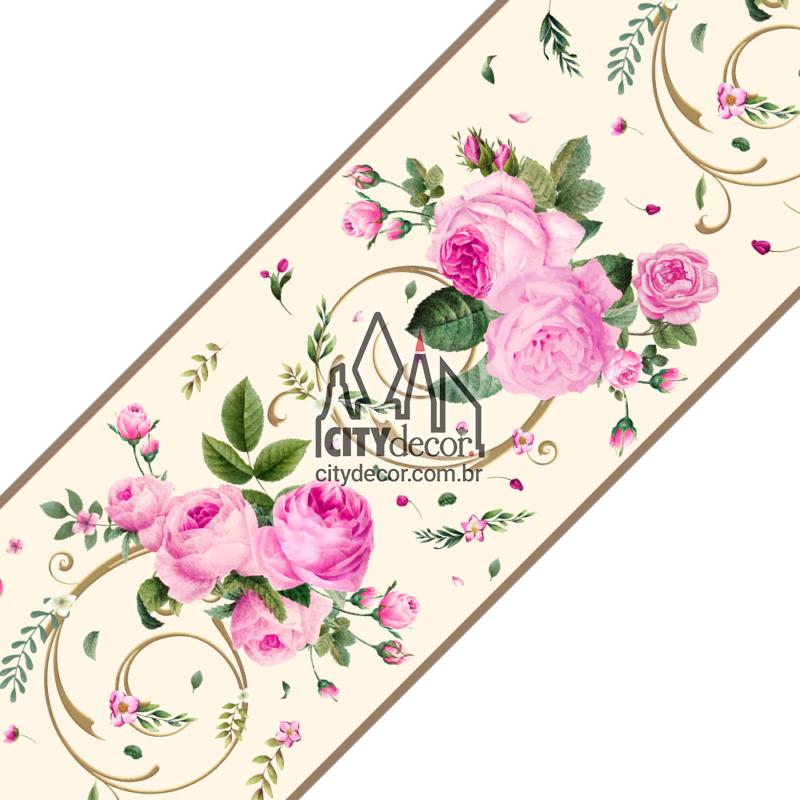 Faixa de parede rosas com arabescos Faixa de parede floral