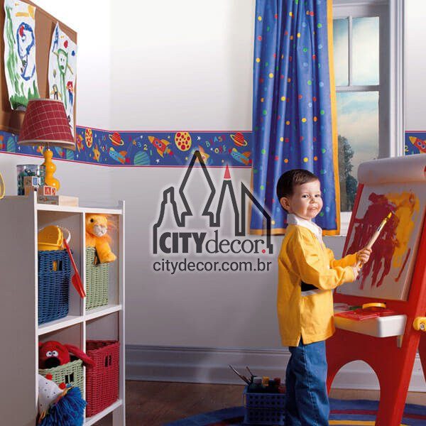 Faixa de parede infantil foguetes e planetas Faixa de parede infantil foguetes e planetas