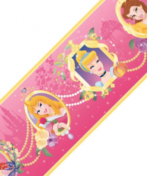 Faixa decorativa de parede infantil Princesas Disney - pink