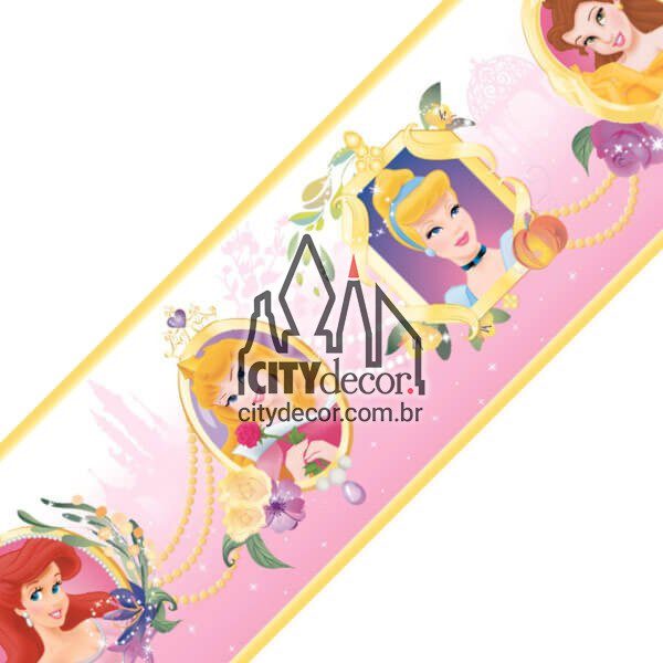Faixa adesiva Princesas rosa Faixa decorativa de parede infantil Princesas Disney - rosa