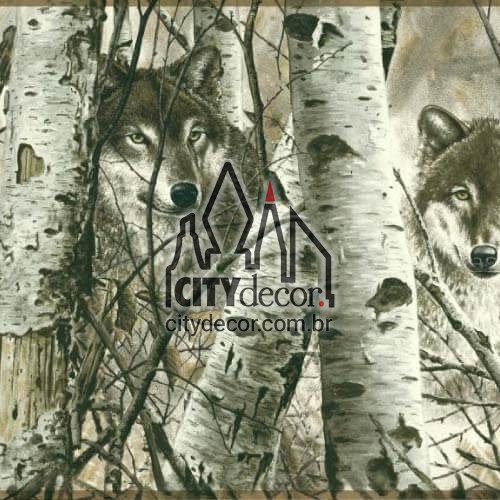Faixa de parede border Lobos na floresta Faixa de parede border Lobos na floresta