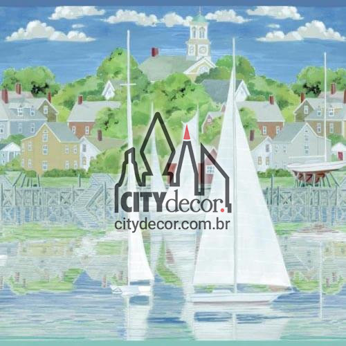 Faixa decorativa veleiros no porto Faixa decorativa veleiros no porto