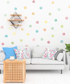 adesivo de parede bolinhas de aquarela coloridas