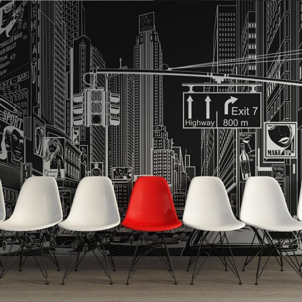 Painel adesivo Avenida na Cidade fundo preto Painel adesivo Avenida na Cidade fundo preto