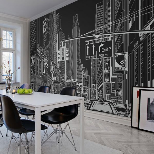 Painel adesivo Avenida na Cidade fundo preto Painel adesivo Avenida na Cidade fundo preto