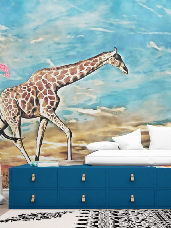 Painel fotográfico papel de parede girafa na Savana