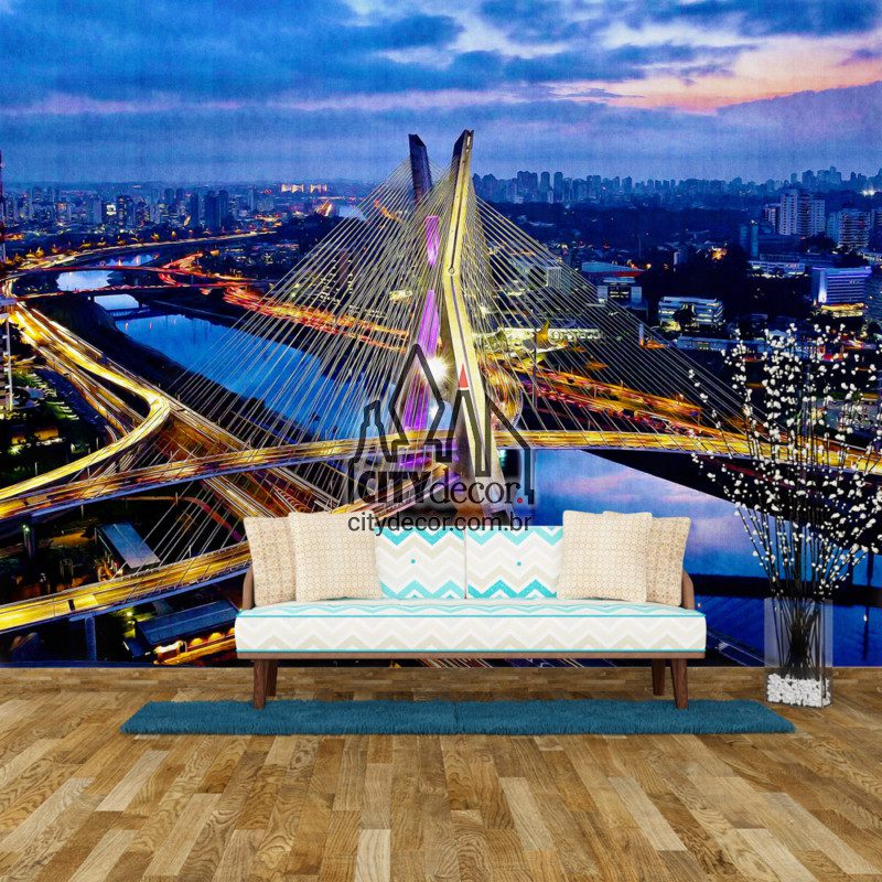 Painel fotográfico papel de parede sob medida ponte estaiada de São Paulo Painel fotográfico papel de parede sob medida ponte estaiada de São Paulo