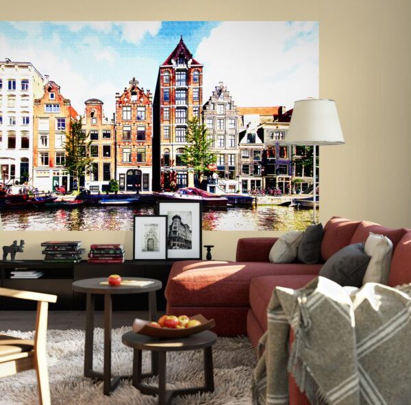 Painel fotográfico papel de parede prédios em Amsterdam