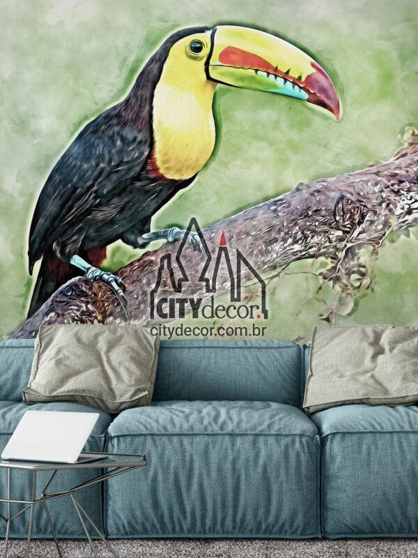 Painel fotográfico papel de parede tucano de peito amarelo