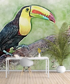 Painel fotográfico papel de parede tucano de peito amarelo