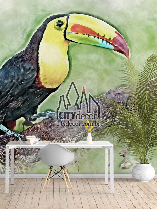 Painel fotográfico papel de parede tucano de peito amarelo