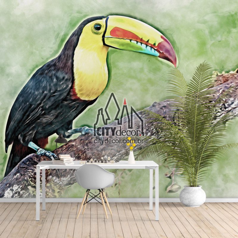 painel-fotografico-tucano-peito-amarelo-2 Painel fotográfico papel de parede tucano de peito amarelo