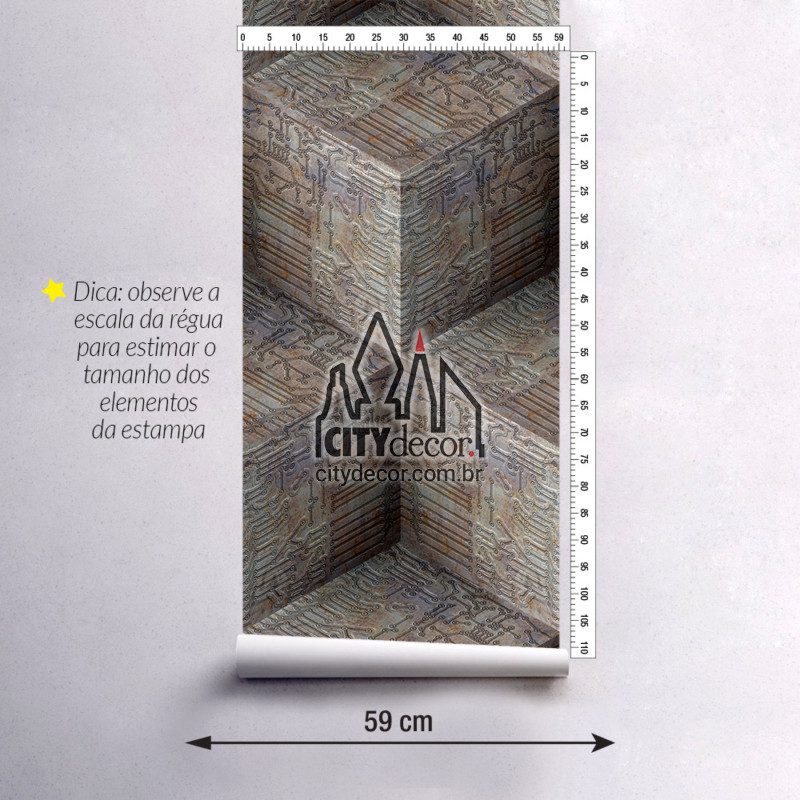 Adesivo papel de parede 3D cubos circuito elétrico Papel de parede 3D circuito elétrico metal