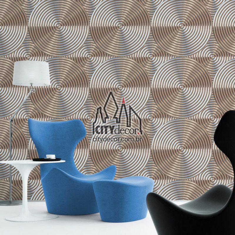 papel-de-parede-3d-circulos-metalicos-bronze-claro-2 Papel de parede metal bronze claro