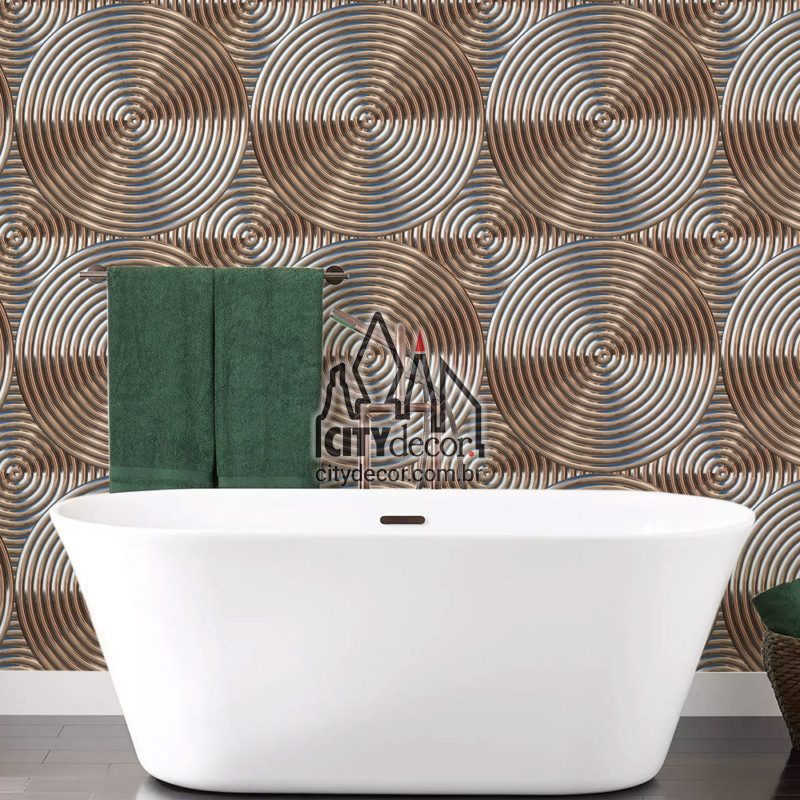 papel-de-parede-3d-circulos-metalicos-bronze-claro-4 Papel de parede círculos metálicos bronze claro