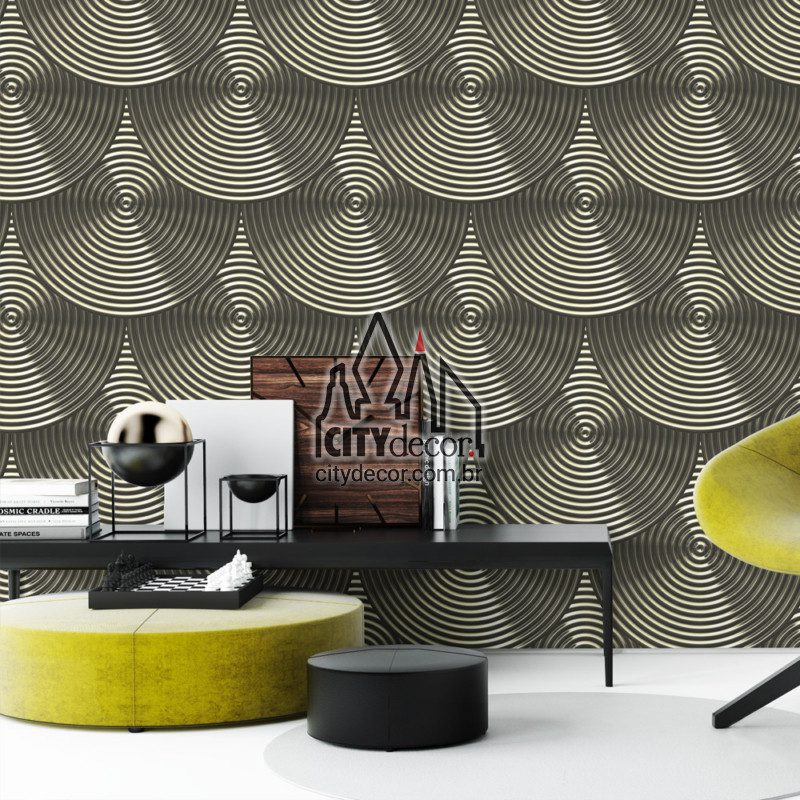 papel-de-parede-3d-circulos-metalicos-ouro-velho-3 Papel de parede dourado ouro velho