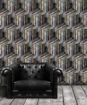 Papel de parede 3D cubos de madeira colorida