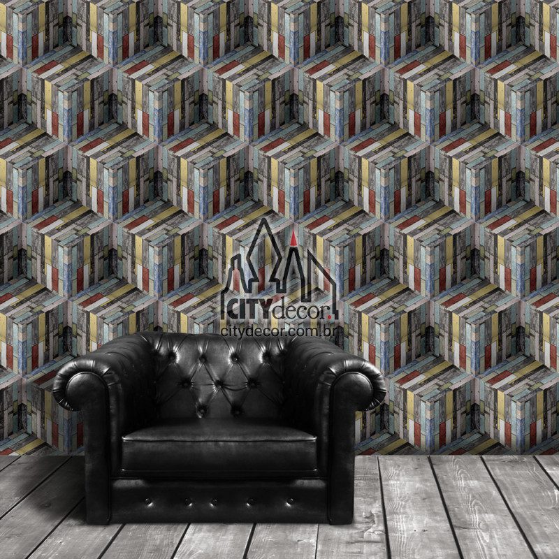 Adesivo papel de parede 3D cubos de madeira colorida Papel de parede 3D cubos de madeira colorida