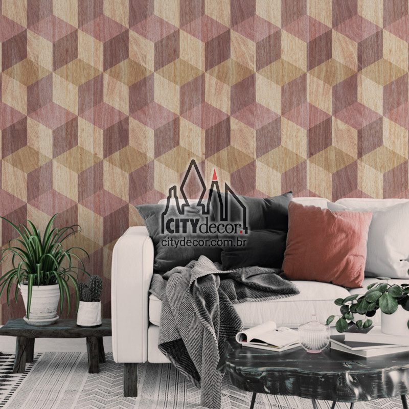 Adesivo papel de parede 3D cubos sobre madeira Papel de parede 3D cubos madeira