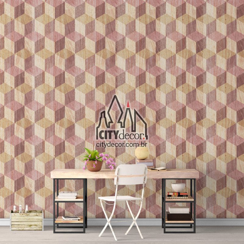 Adesivo papel de parede 3D cubos sobre madeira Papel de parede 3D cubos madeira para sala