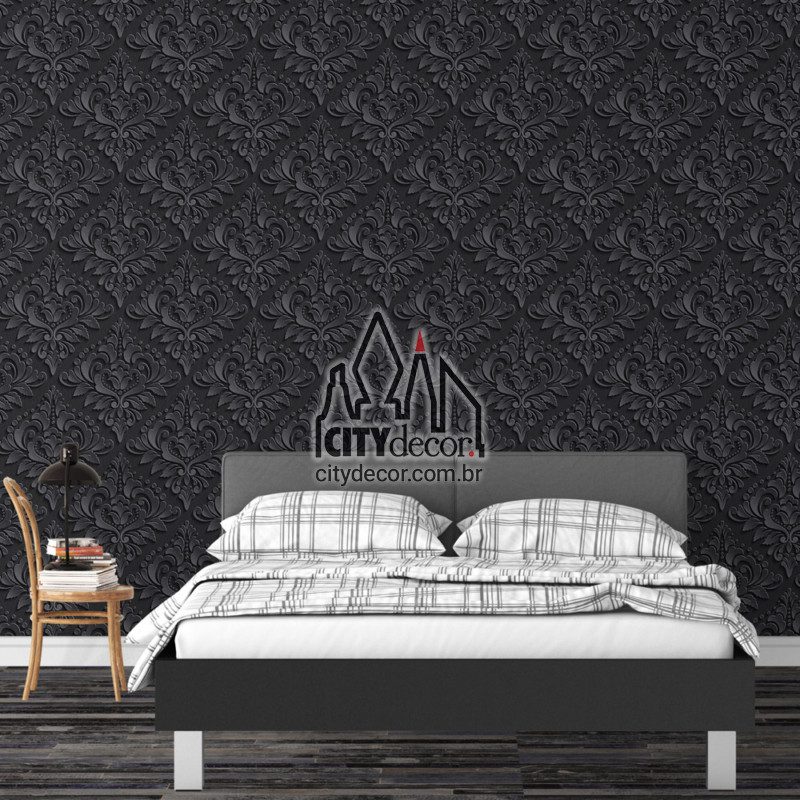 papel-de-parede-3d-damasco-preto-2 Papel de parede 3D para quarto preto