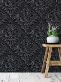 Papel de parede 3D damasco preto