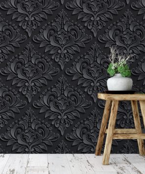 Papel de parede 3D damasco preto