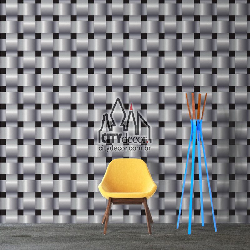 Papel de parede 3D malha metálica - fundo preto Papel de parede 3D metálico prata