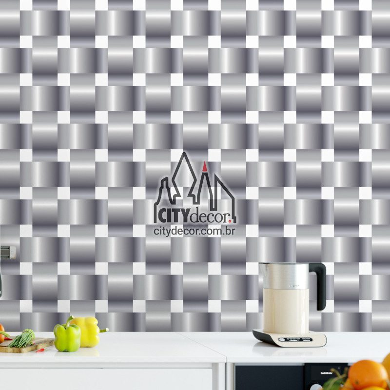 Papel de parede 3D malha metálica - fundo branco Papel de parede 3D para cozinha