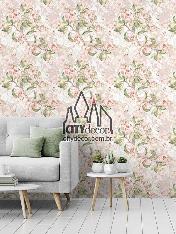 papel de parede floral rosa