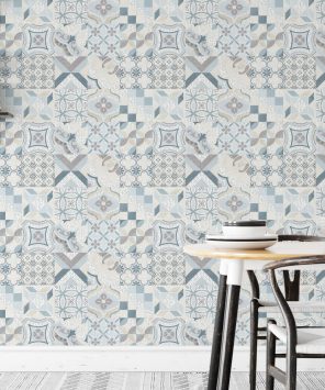 Papel de parede azulejo azul para cozinha