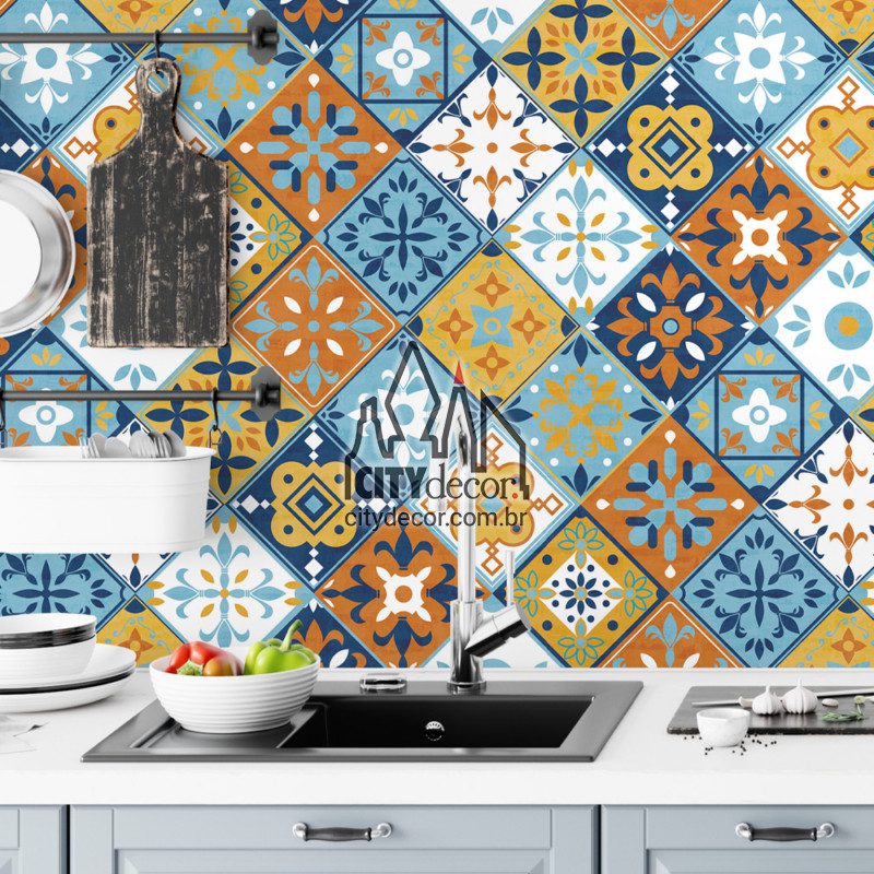 Papel de parede azulejo colorido espanhol Papel de parede azulejo colorido espanhol