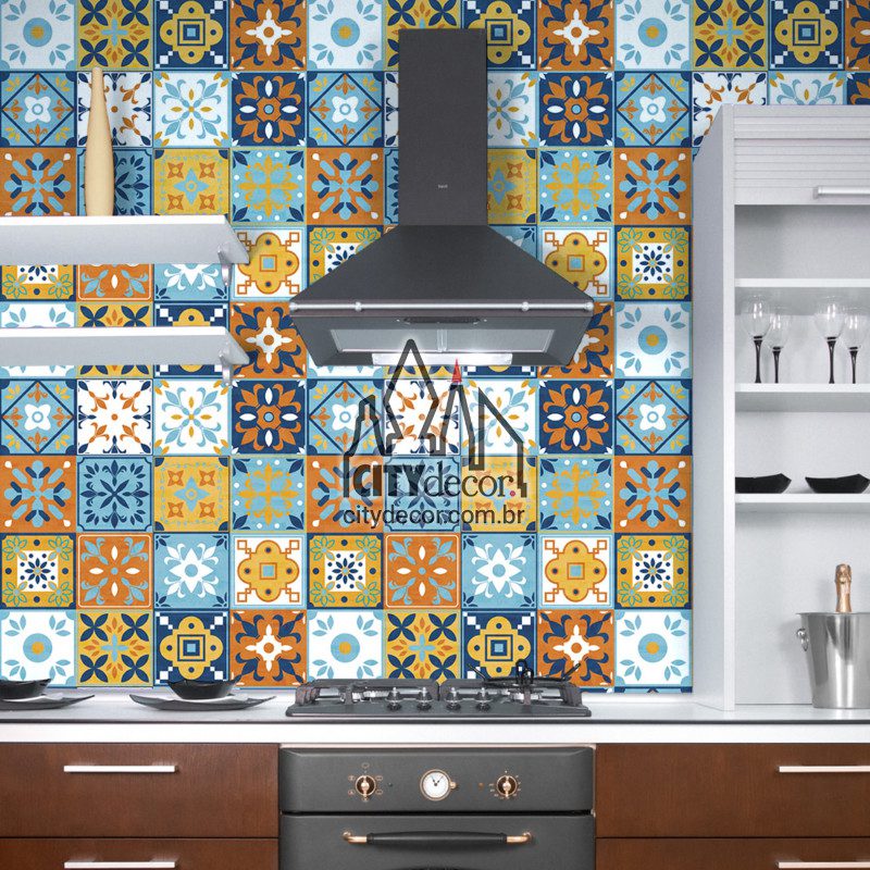 Papel de parede azulejo colorido Papel de parede azulejo colorido