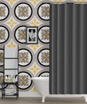 Papel de parede azulejo amarelo e cinza para banheiro