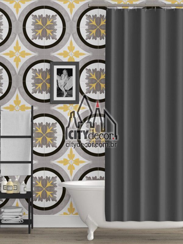 Papel de parede azulejo amarelo e cinza para banheiro