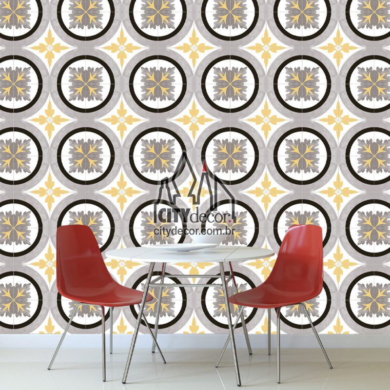 Papel de parede amarelo e cinza para cozinha Papel de parede amarelo e cinza para cozinha