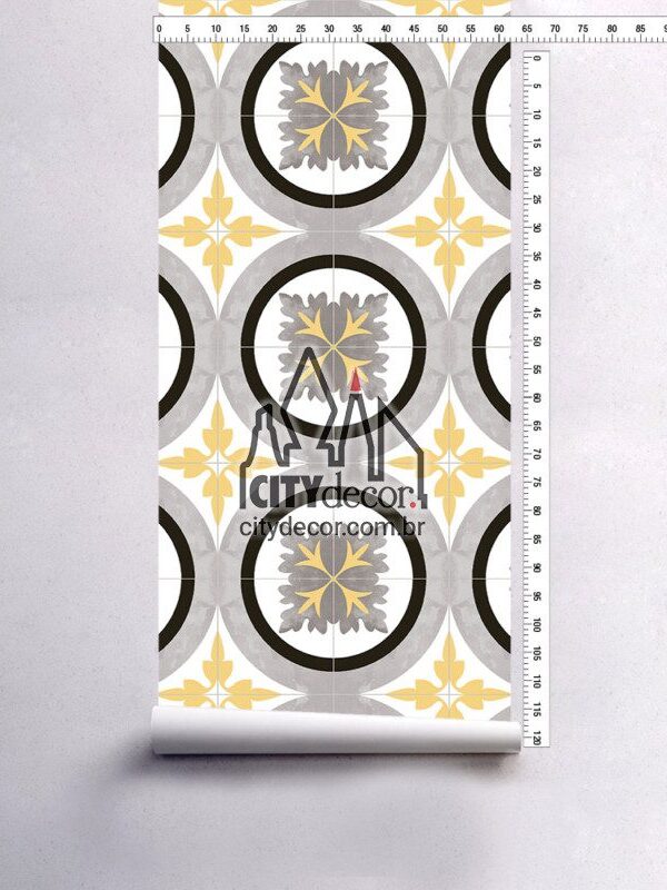 Papel de parede azulejo amarelo e cinza sevilha