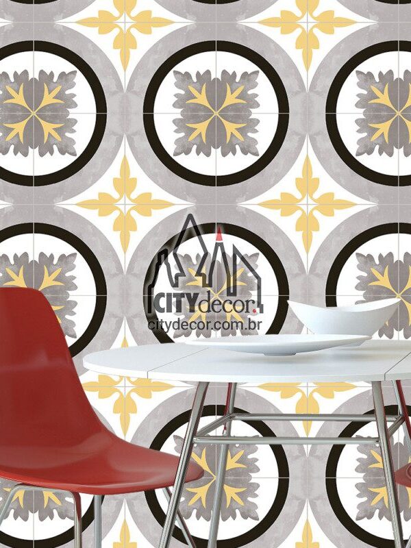 Papel de parede azulejo amarelo e cinza