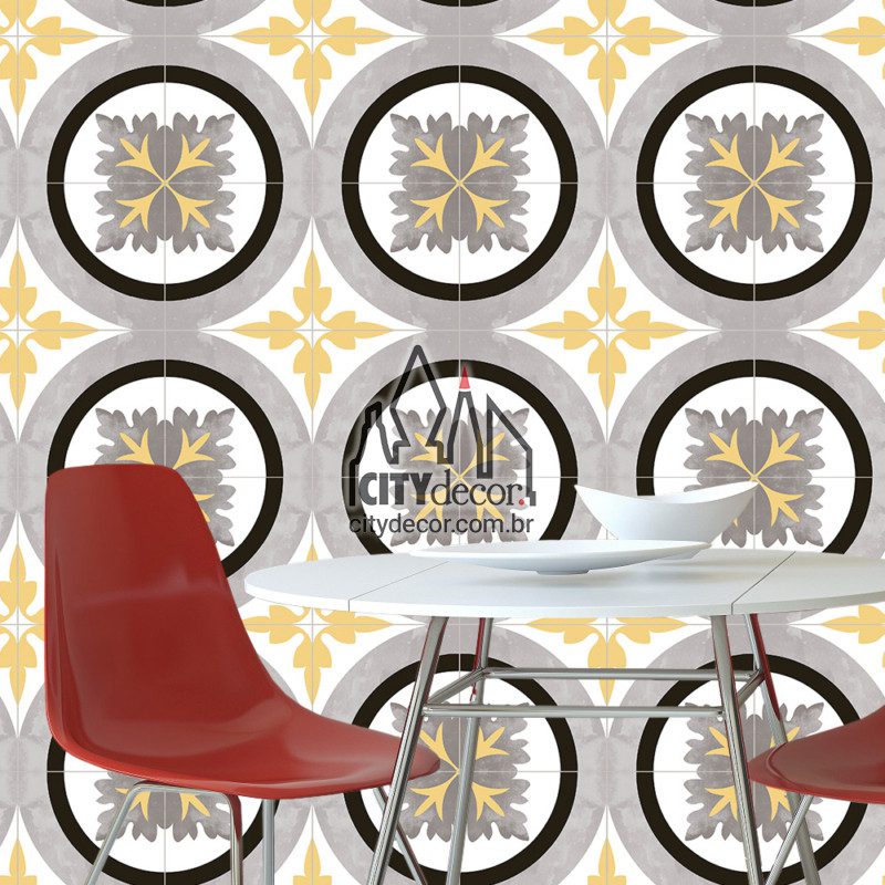 Papel de parede azulejo amarelo e cinza Papel de parede azulejo amarelo e cinza